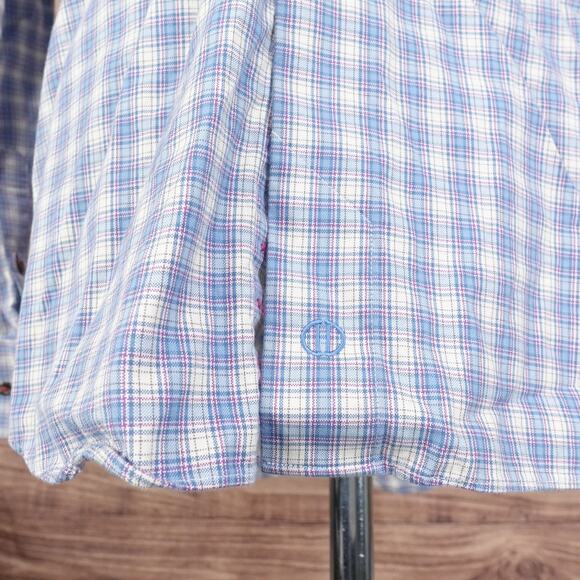 DAVID DONAHUE BLUE PLAID BUTTON DOWN SHIRT MENS SIZE L LARGE - Picture 4 of 8